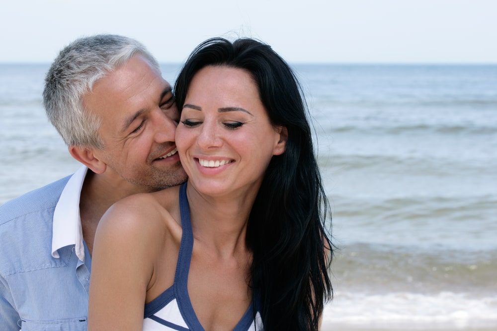 Couple enjoying their love near by the sea