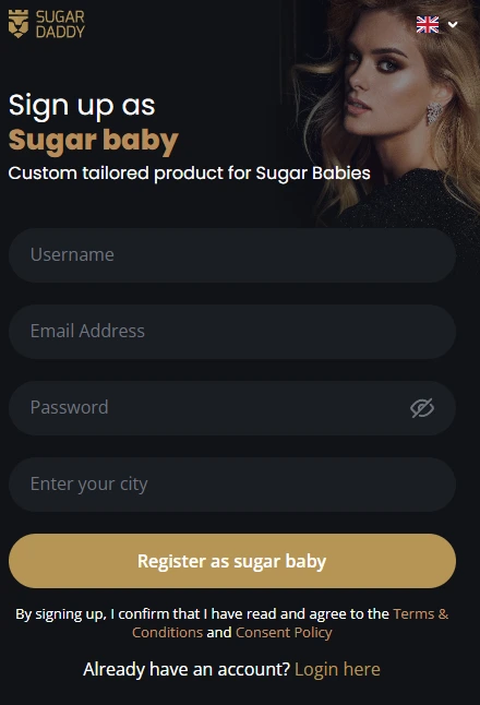 Sugar Baby Signup flow